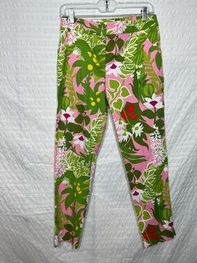 Trina Turk Moss 2 Colorful Tropical Leaf Cropped Pant Size 2